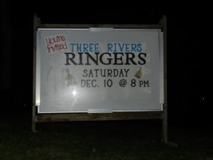 This sign greeted the Ringers as they arrived in Evans City. It's a great free-hand version of our logo.