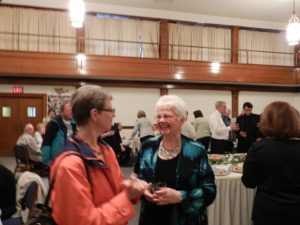 Nancy Lutz, our Artistic Director, with an audience member at Oakmont Presbyterian Church, Sunday, April 22nd, 2012